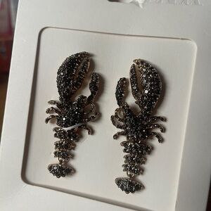 NWT Zara Rhinestone Lobster Earrings in Anthracite Gray / Black & Gold STUNNING